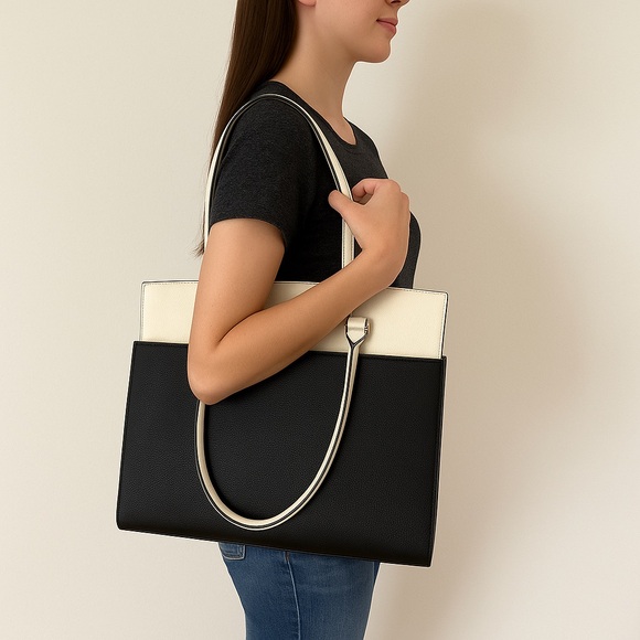 Kate Spade Grove Street Maeve Large Black & White Pebbled Leather Tote - Picture 1 of 10